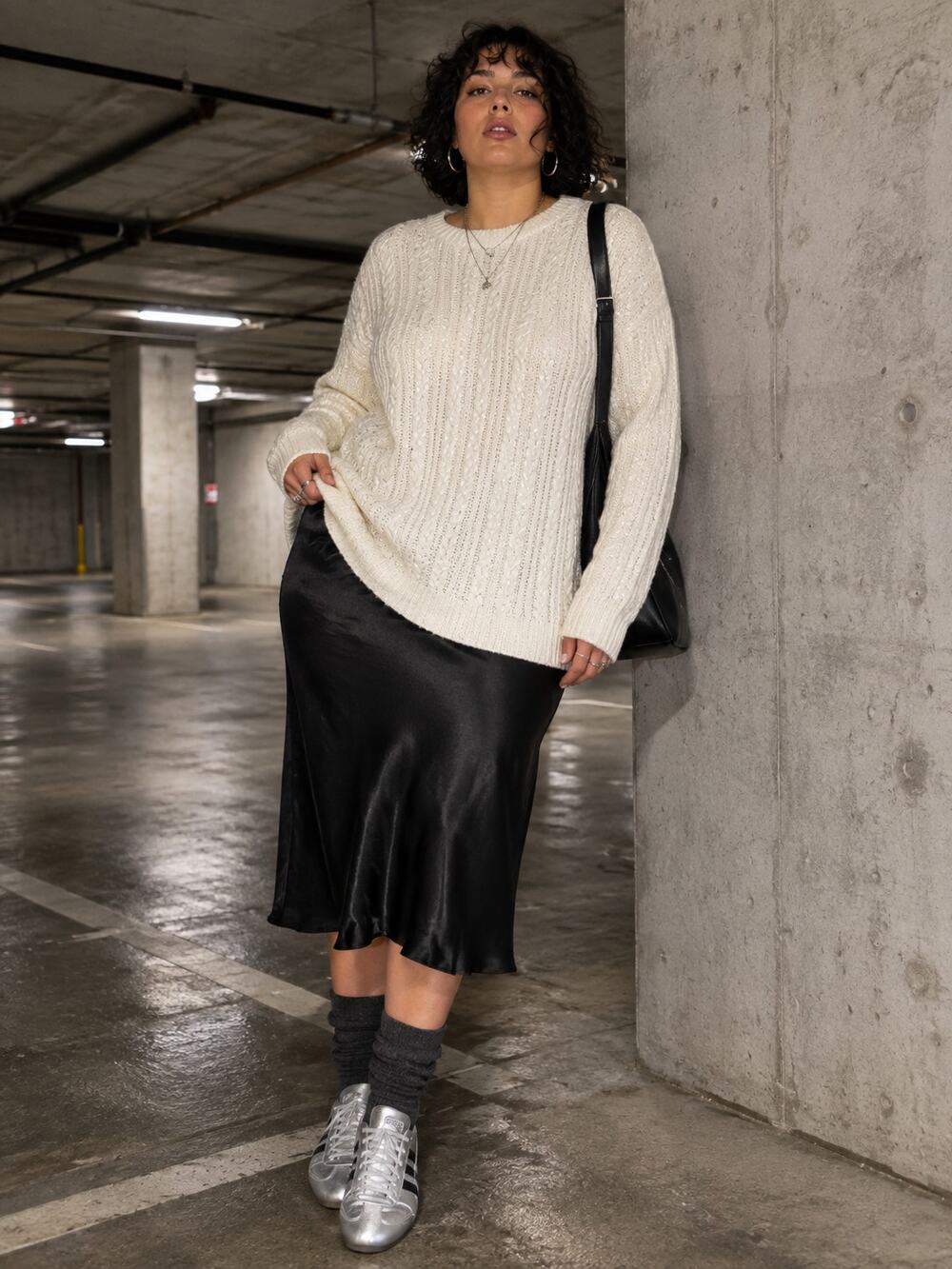 Lane Bryant Ivory Metallic Shimmer Cable Knit Sweater Size 14/16